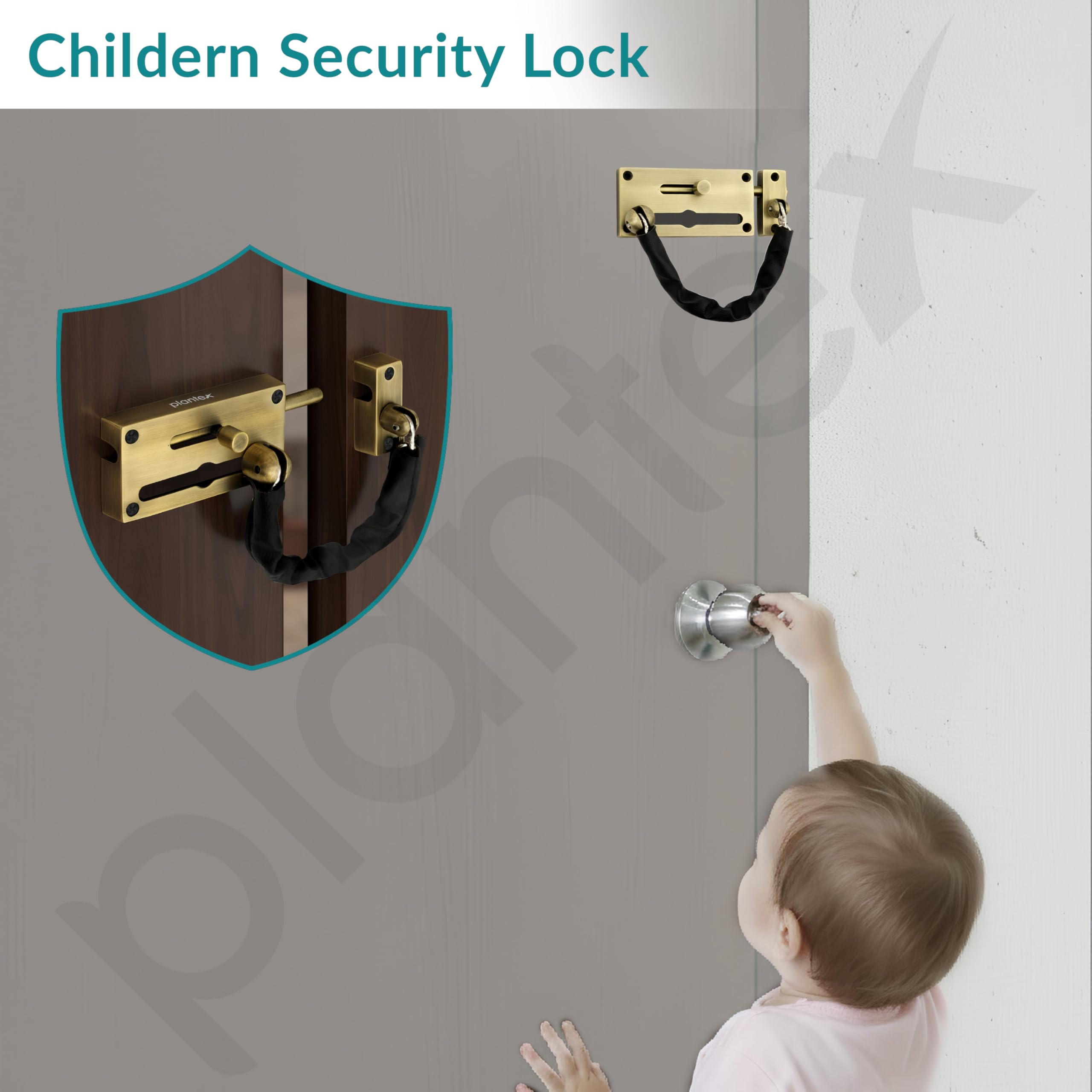 Plantex Door Chain with Baby Latch/Door Chain Lock for Main Door/Latch Lock for Door/Heavy Duty Door Safety Guard Lock for Home, Hotel & Office Security – Pack of 1 (DTK-294-Brass Antique) — Amazon image 6
