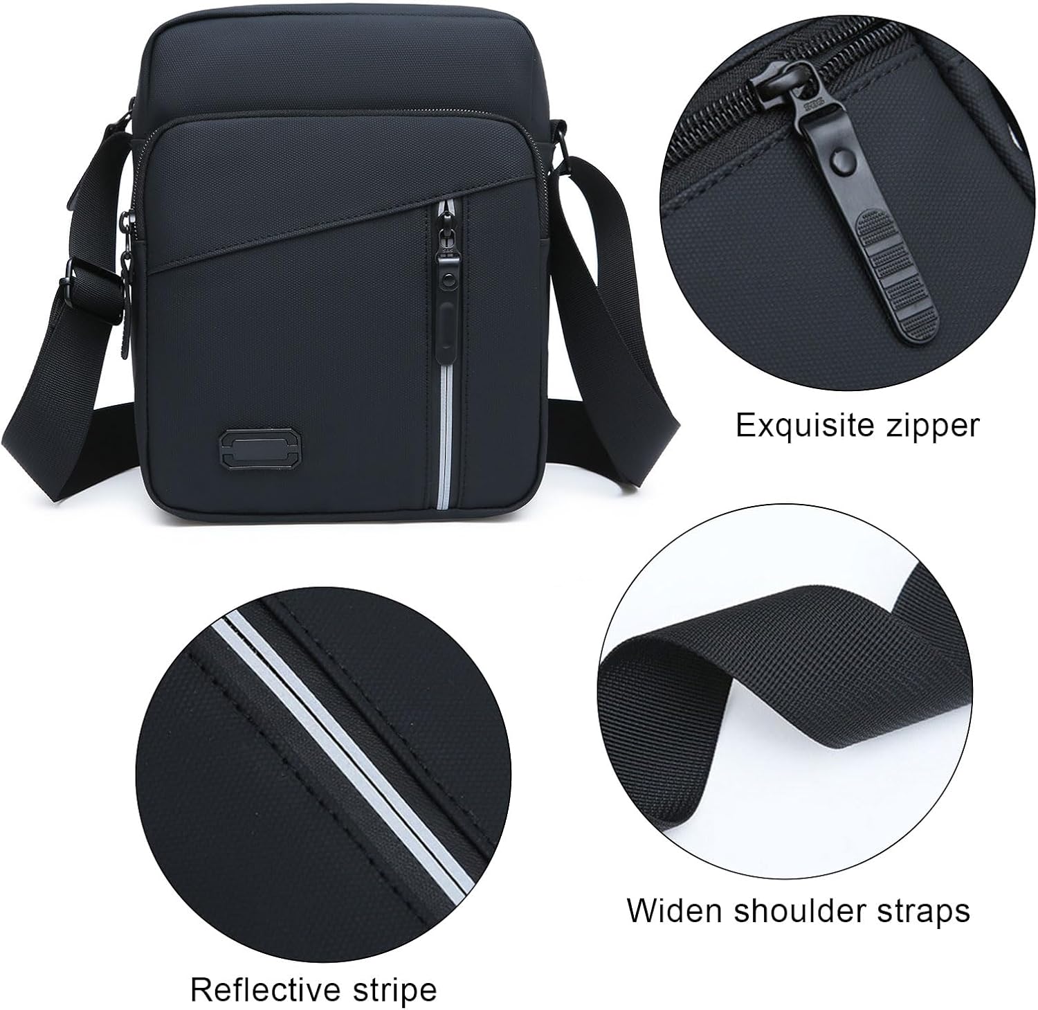 Small Crossbody Messenger Bag for Mens Women, Travel Passport Phone Sling Shoulder Purse Side Handbag (Black)
