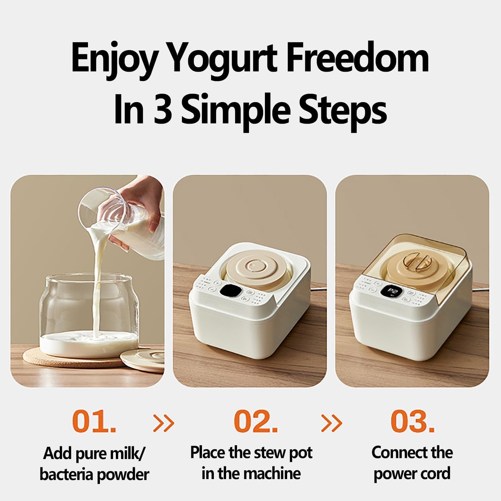 Tarro de vidrio para hacer yogurt con calefacción PTC para yogur griego casero, electrodoméstico de cocina de bajo consumo