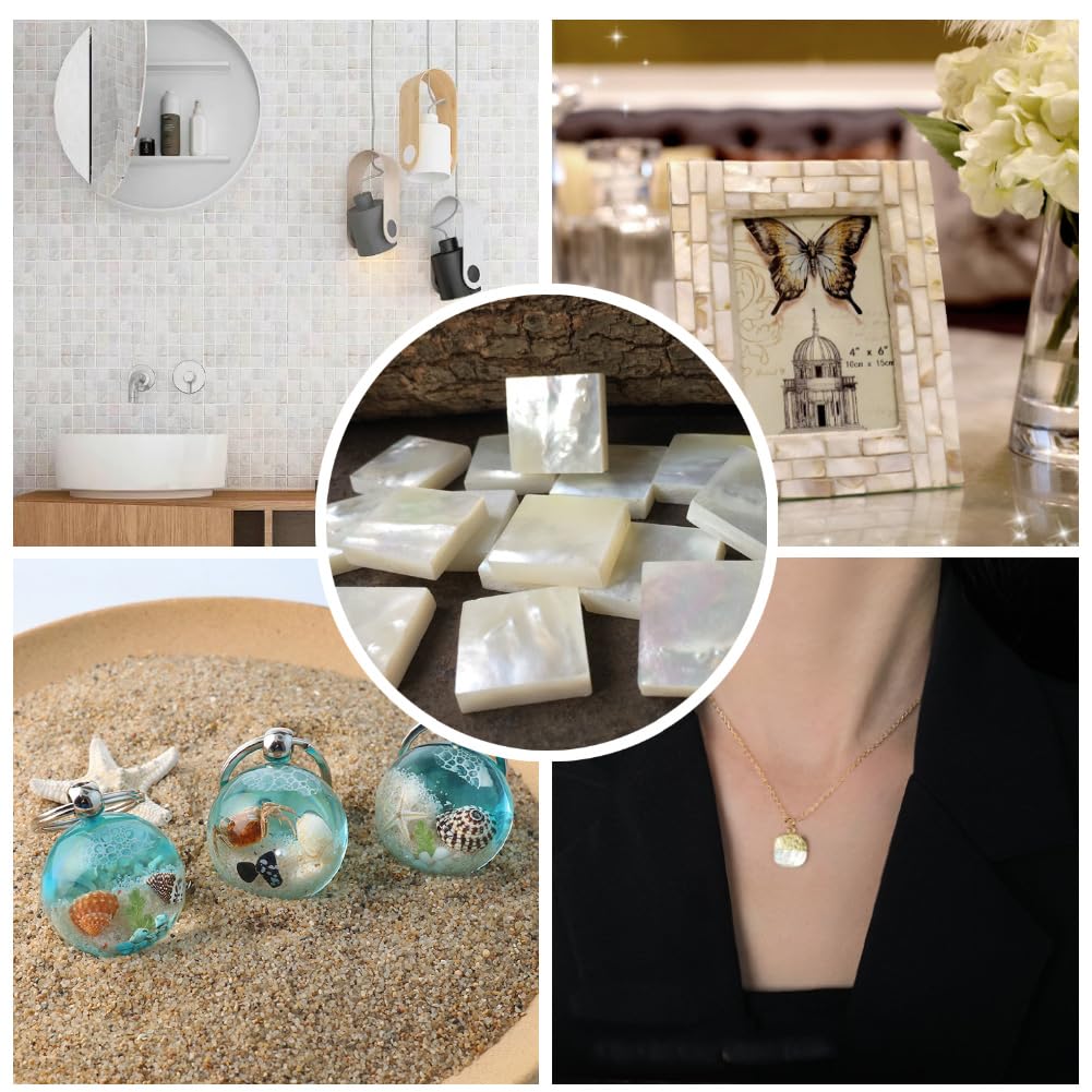 Lot de 5 plaques de nacre - 20 x 20 x 5 mm - Carreaux de coquillages plats naturels - Carreaux de mosaïque - Accessoires de bijoux - Flocons de coquillages - Carreaux de coquillages pour