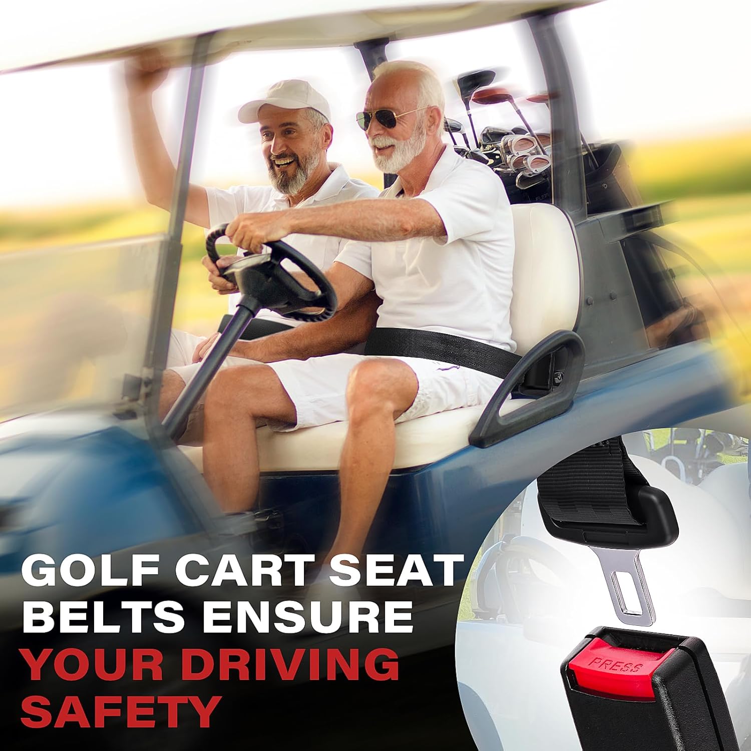 Golf Cart Seat Belts, Retractable Universal Seat Belt Kit, Fits Club Car, EZGO, Yamaha (2 PCS)