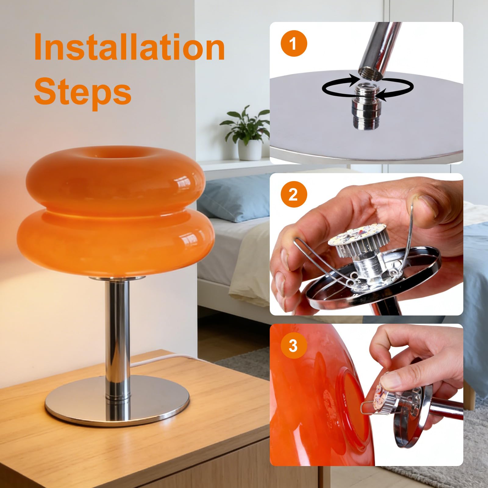 Niedliche Kristall-Tischlampe in Kuchenform, weiches Licht mit geringem Verbrauch und einfacher Bedienung für Nachttischlampe im Schlafzimmer (ORANGE)