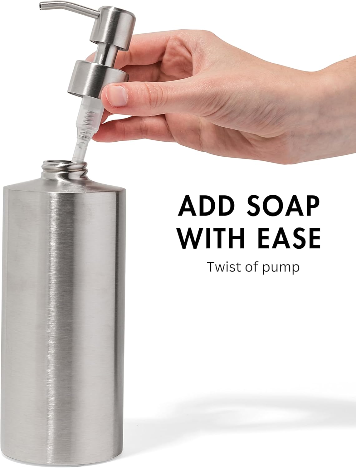 Silver Soap Dispenser for Kitchen & Bathroom – 15 oz Refillable Resin Pump Bottle for Dish Soap, Hand Soap, Shampoo, Conditioner – Modern Countertop Dispenser with Non-Slip Protective Pads - Image 3