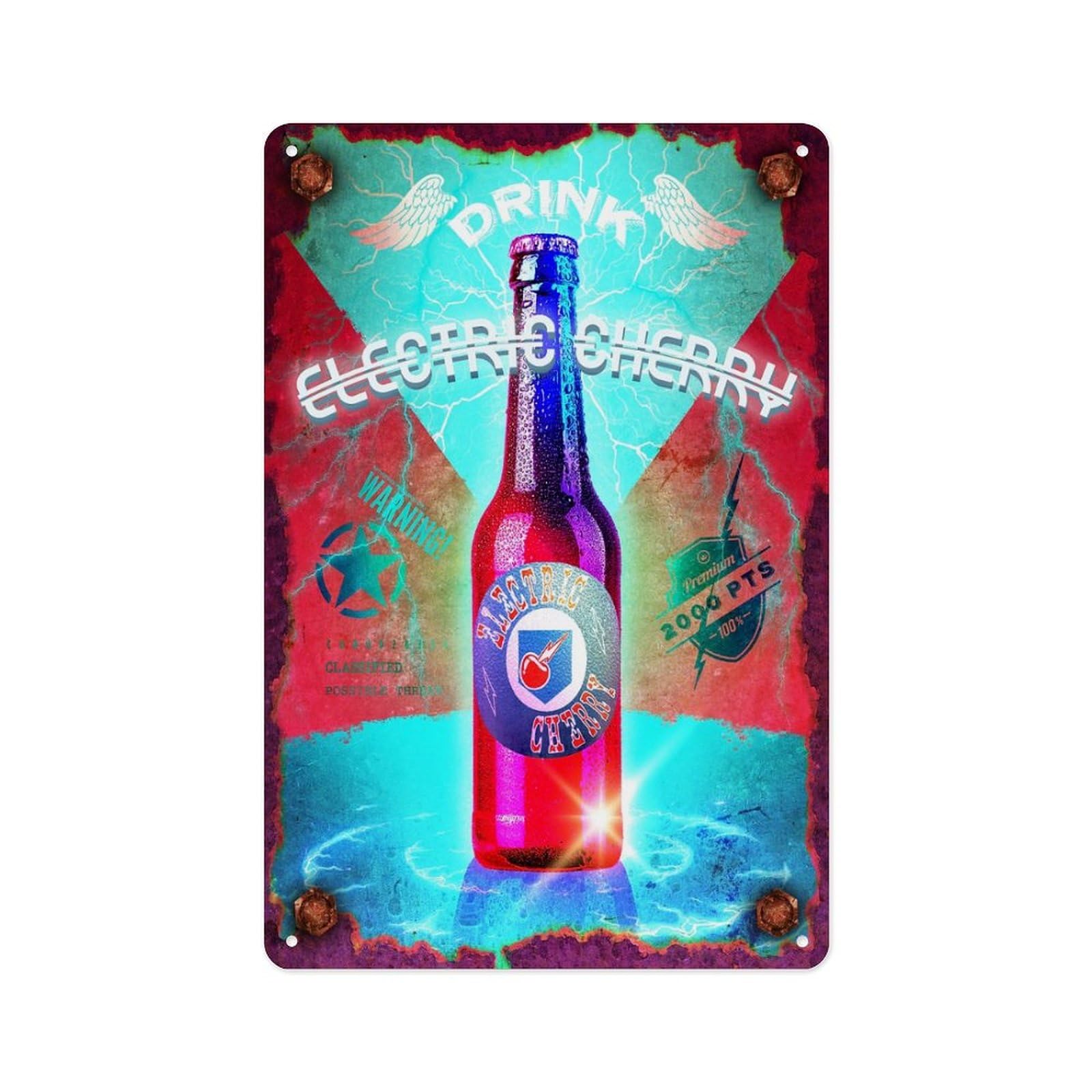 peiyeety Metal Tin Sign 12 X 8 Inch - Electric Cherry - Poster Metal Plaque, For Cafe, Bar, Home Wall Decor