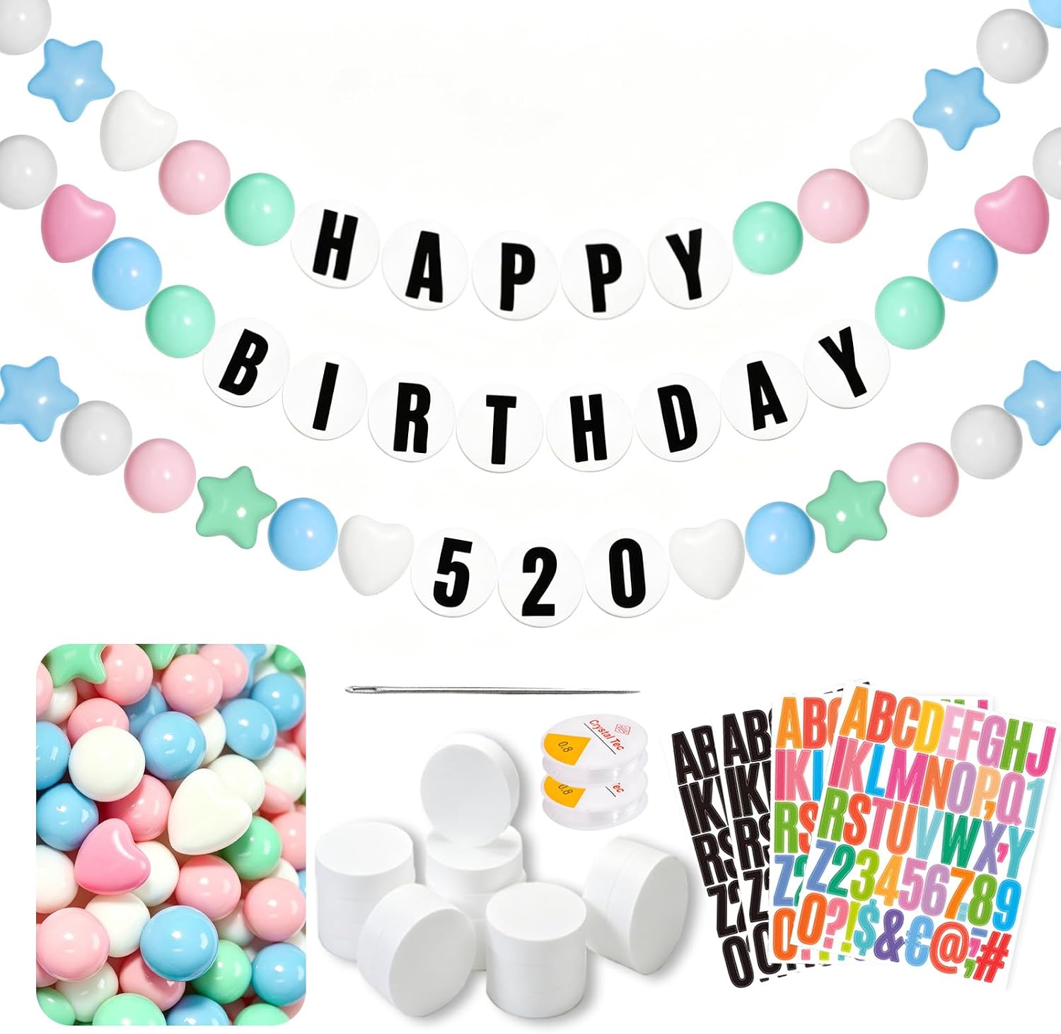93 PCS DIY Giant Friendship Bracelet Birthday Garland Kit with Letters Ball Customizable Banner for Classroom Christmas Wedding Kpop New Year Party Decorations Graduation Supplies Photo Booth Backdrop