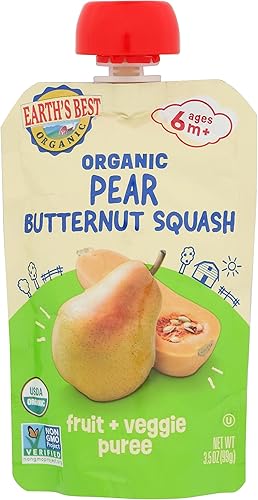 Earths Best Organic Pear Butternut Squash Baby Food Puree, 3.5 Oz