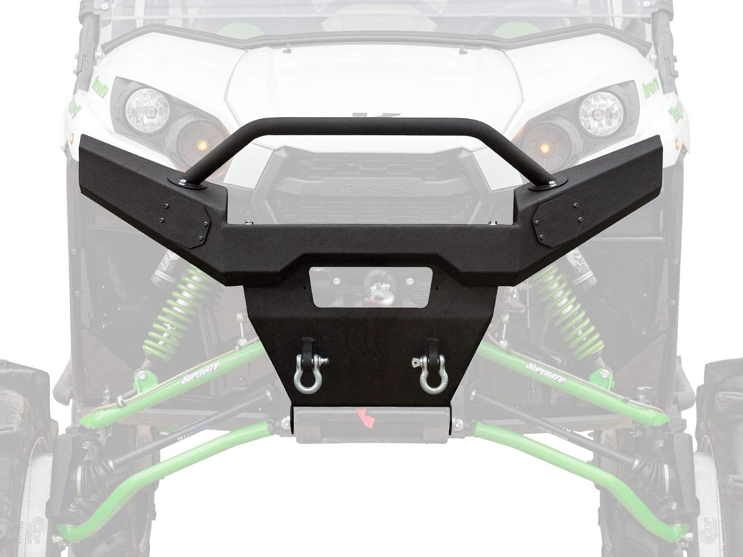 SuperATV Winch Ready Front Bumper Compatible With Kawasaki Teryx 800/4 800/4 750, Wrinkle Black, Thick Steel Plating, Pre-Fit for Any of Our Black Ops Winches -Tow Hooks for Added Utility