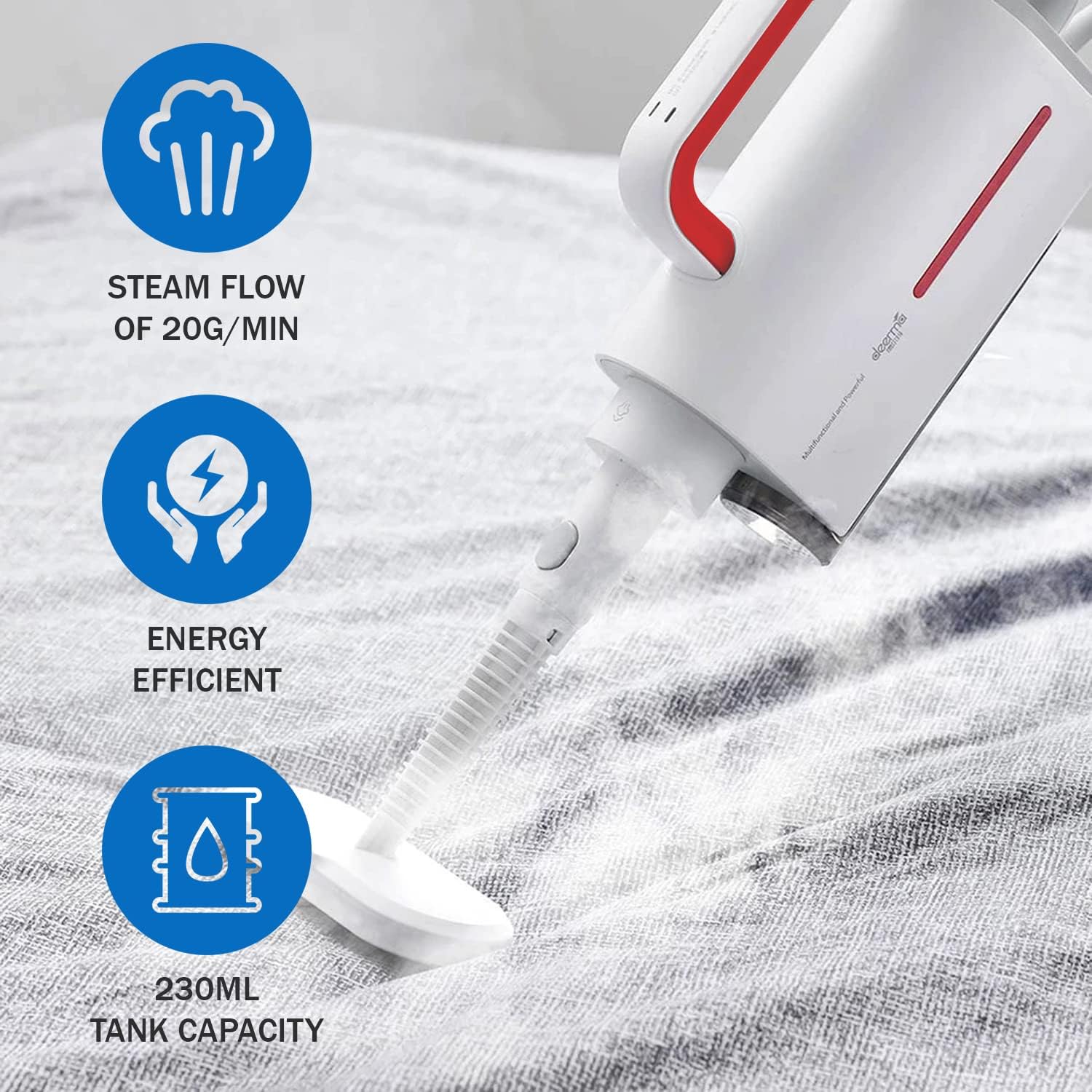 Deerma Wired Steam Mop, Multifunctional Floor Steamer with Detachable Handheld Steam Cleaner for Tiles Carpet Hard Floor Cleaner Kitchen Windows Furniture and Clothes Whole House Steamer, White