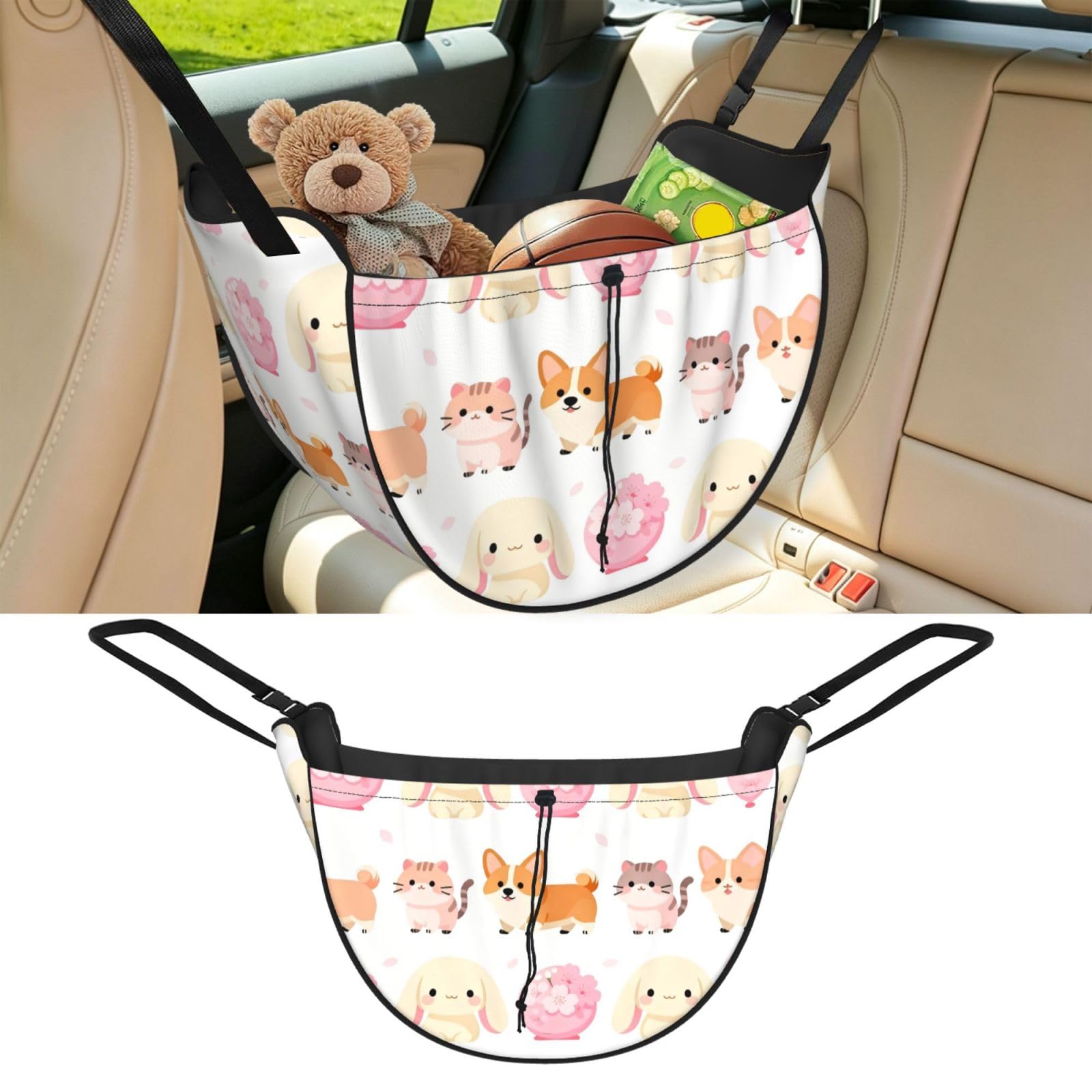 Cntdbu Black Cute Animals Car Seat Organizer-Backseat Storage Bag For Travel