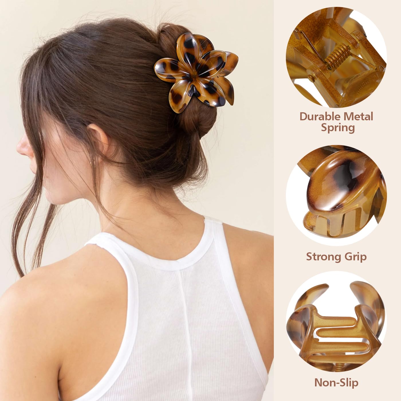 6 PCS Tortoise Flower Hair Clips for Women Girls, Large Hawaiian Flower Claw Clips for Thick Hair, Big Plumeria Jaw Clips, Strong Hold Non Slip Hair Accessories, Tortoise, Black - Image 2