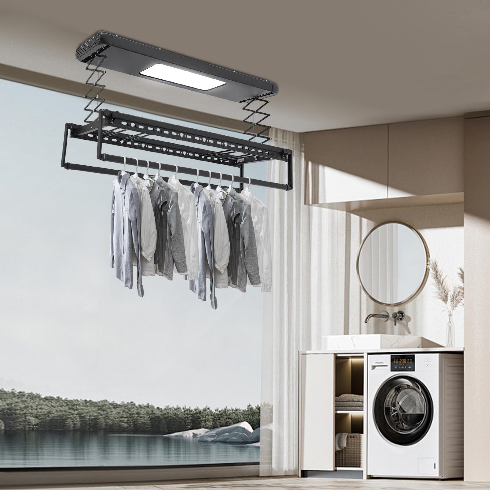 Asciugatrice elettrica allungabile, 24 W, con telecomando, altezza regolabile, riduzione del rumore, con ostacoli, per balconi, lavanderie, bagni, alberghi, appartamenti