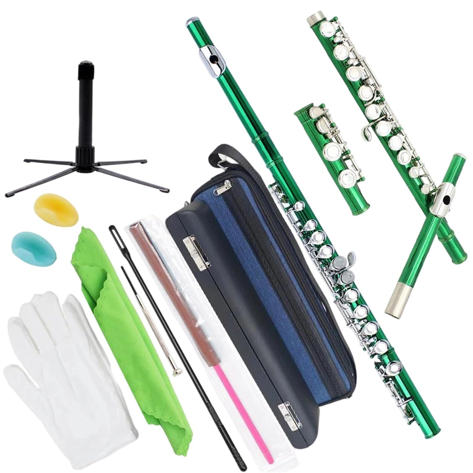 Flet Instrumenty Muzyczne 16 Kluczowy Instrument Dla Początkujących Z Zamkniętym Otworem C Flet Jest Dostarczany Zestawem Uchwytów Na Rękawiczki Pasek Przejściowy Trwały(Green)