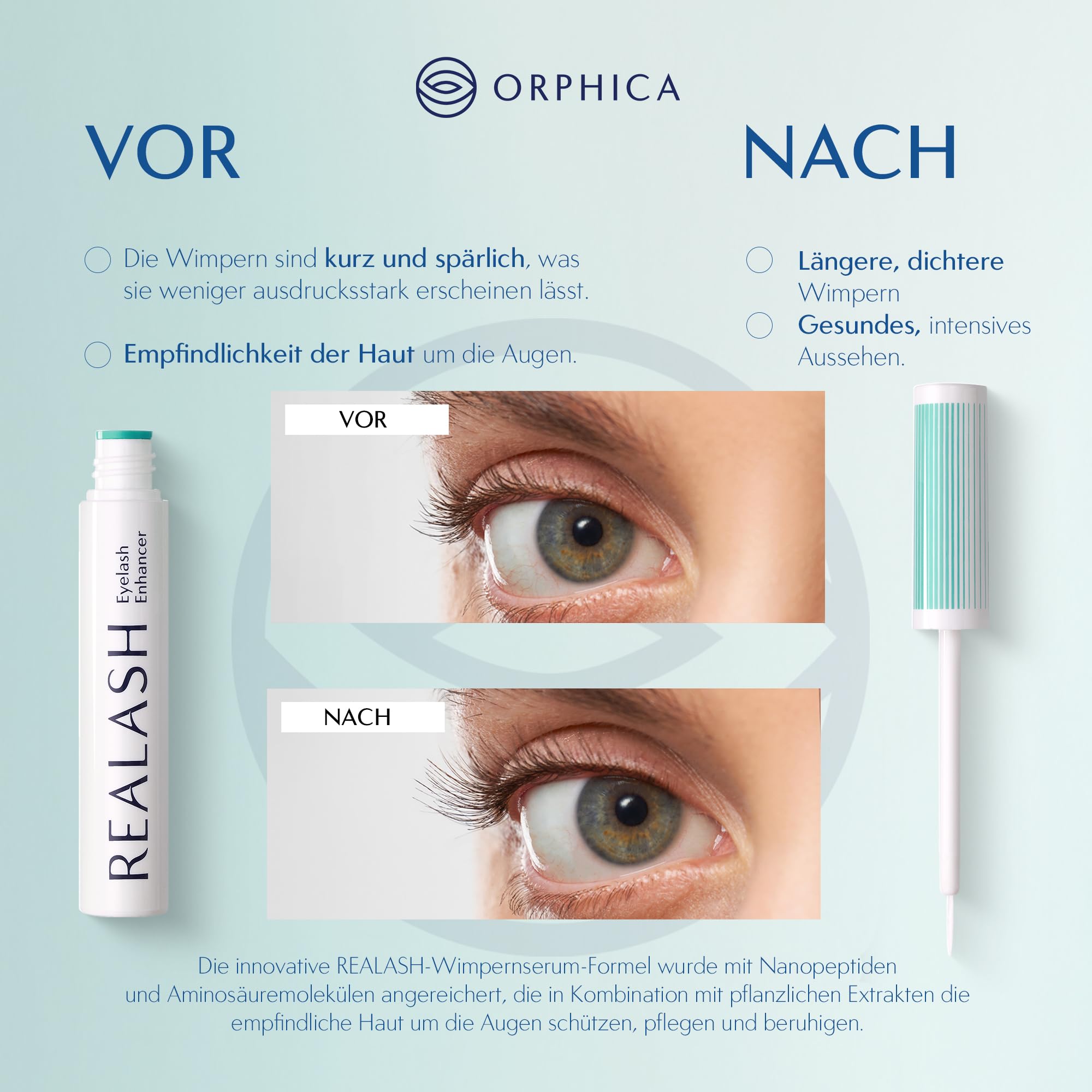 ORPHICA Realash Wimpernserum 3 ml - Wimpern Conditioner für Stärkung, Verdichtung und Verlängerung