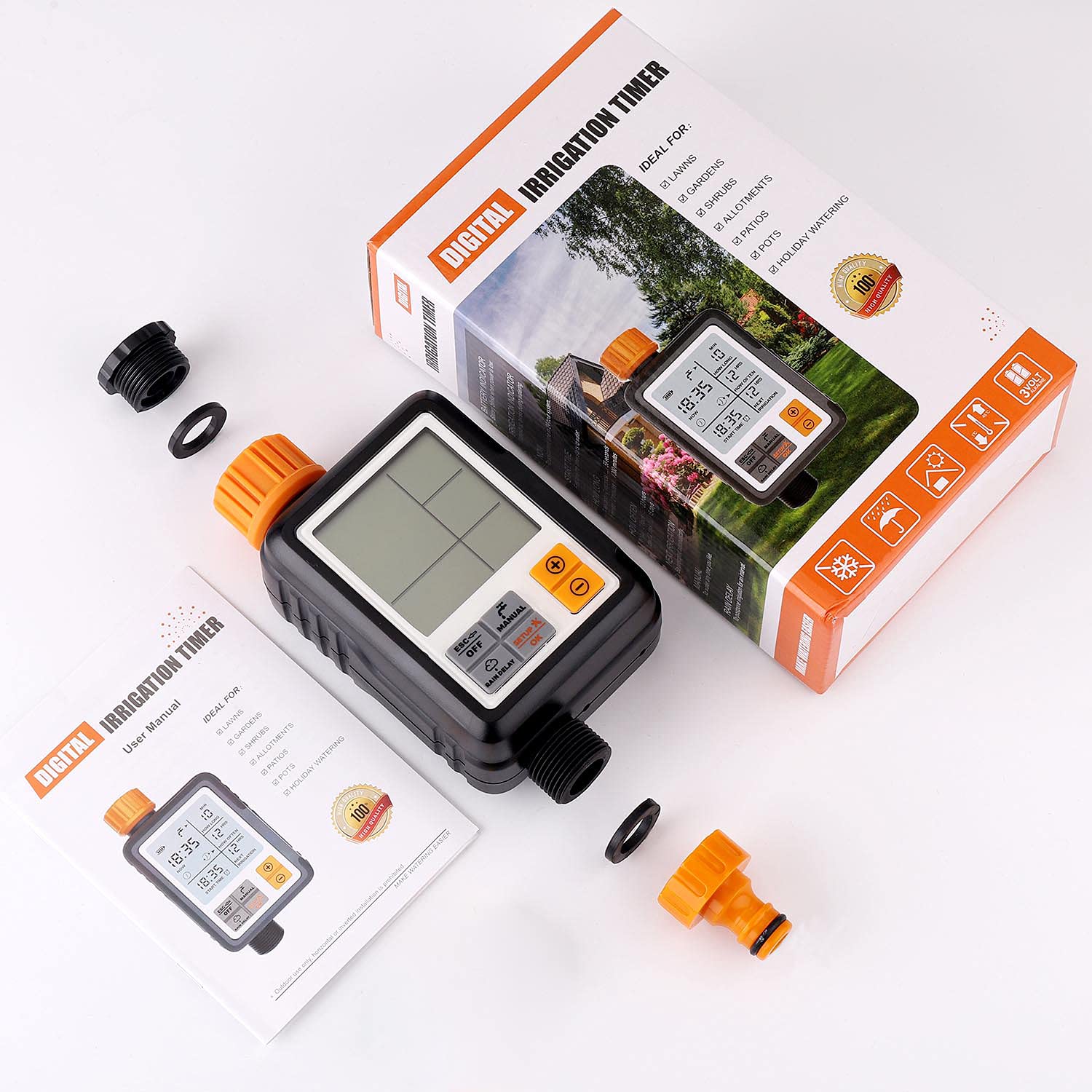 Johgee Temporizador de riego automático para jardín, programador de riego exterior, temporizador de riego con pantalla LCD grande