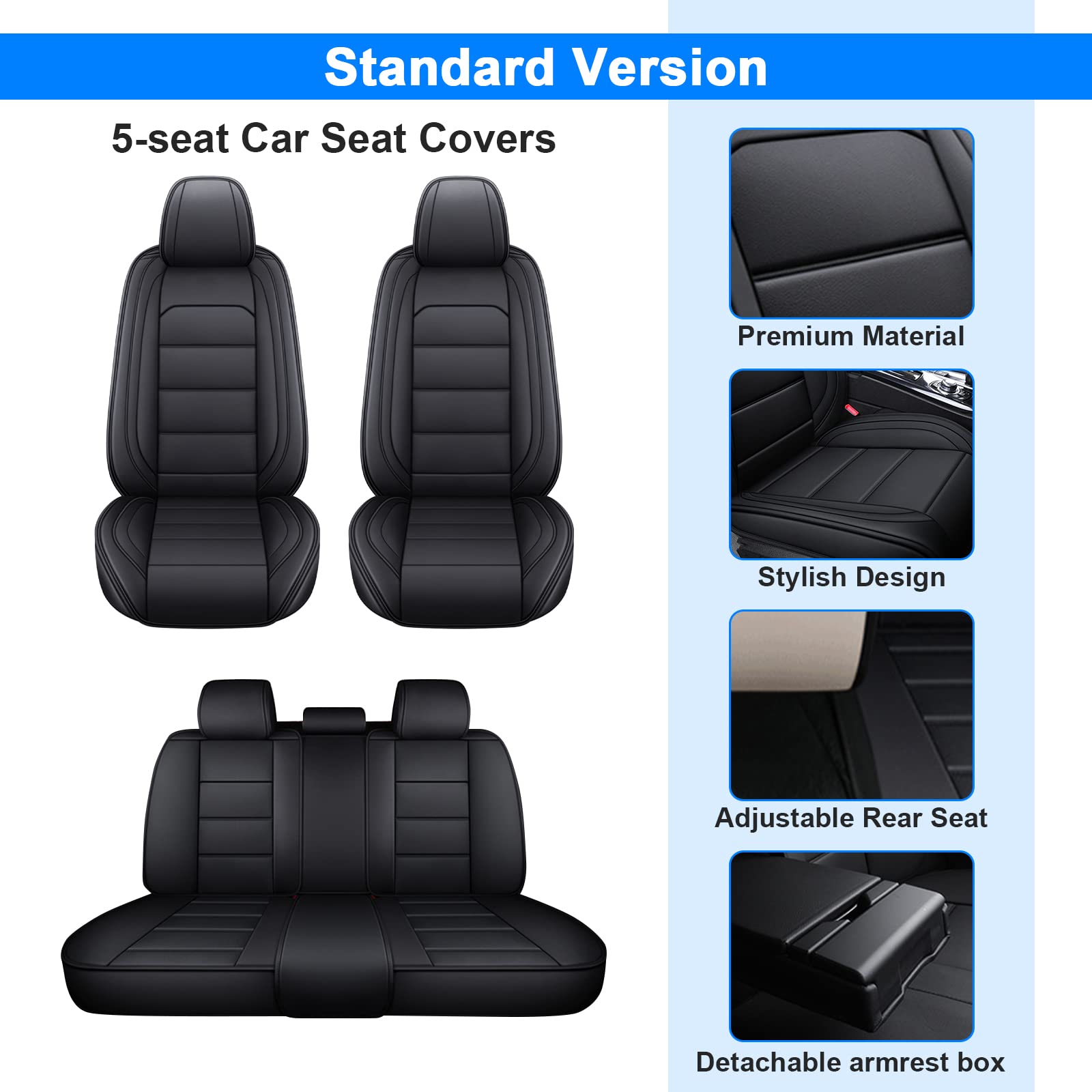 JOYOTO Full Set Car Seat Cover Compatible with Nissan Rogue 2014-2024,5pcs Pu Leather Car Seat Protectors,Waterproof Durable Seat Covers,Black
