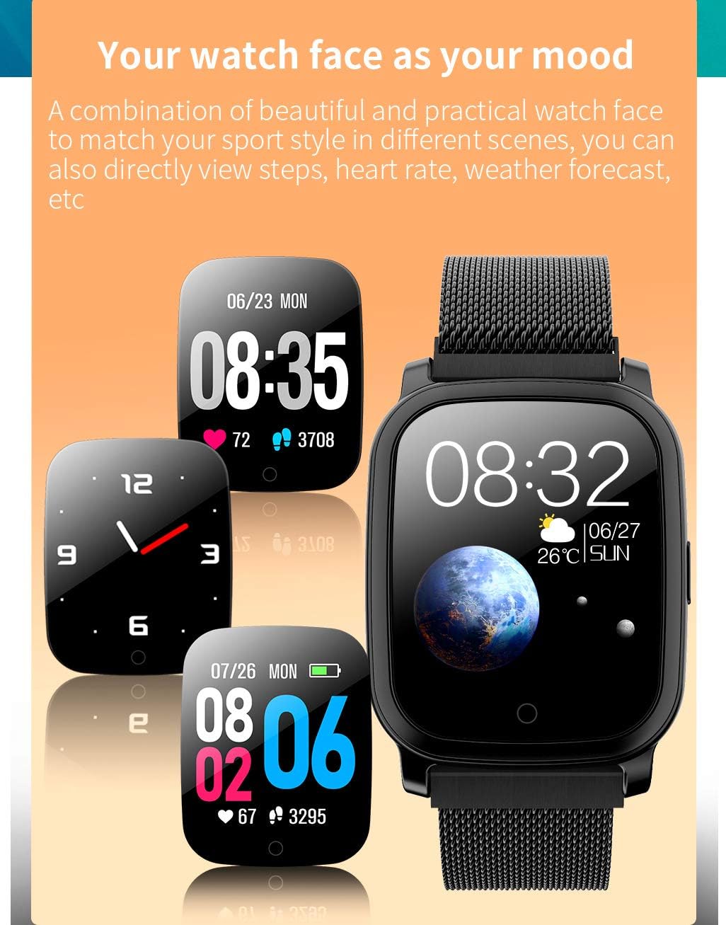 Reloj inteligente con medición de temperatura, pulsera inteligente TFT de  1,30 pulgadas, monitoreo de la inmunidad de temperatura corporal, cuidado  de la salud multifuncional (acero negro) : Electrónica - Amazon.com