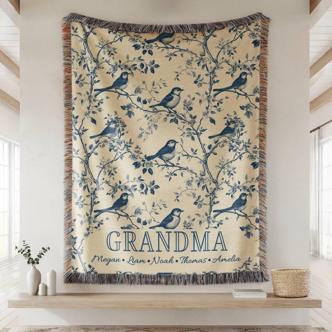 Personalized Grandmother Blanket - Custom Toile Throw for Nana, Elegant Floral Blanket for Grandma, Unique Birthday Gift for Grandparents, Mom Throw Present - Thoughtful Senior Keepsake 9