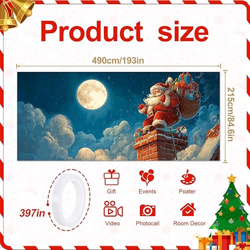 Miniatura 2 de Pancarta de Papá Noel en chimenea de 7 x 16 pies para puerta de garaje  Decoración navideña al aire libre, Papá Noel con saco de regalos bajo luna