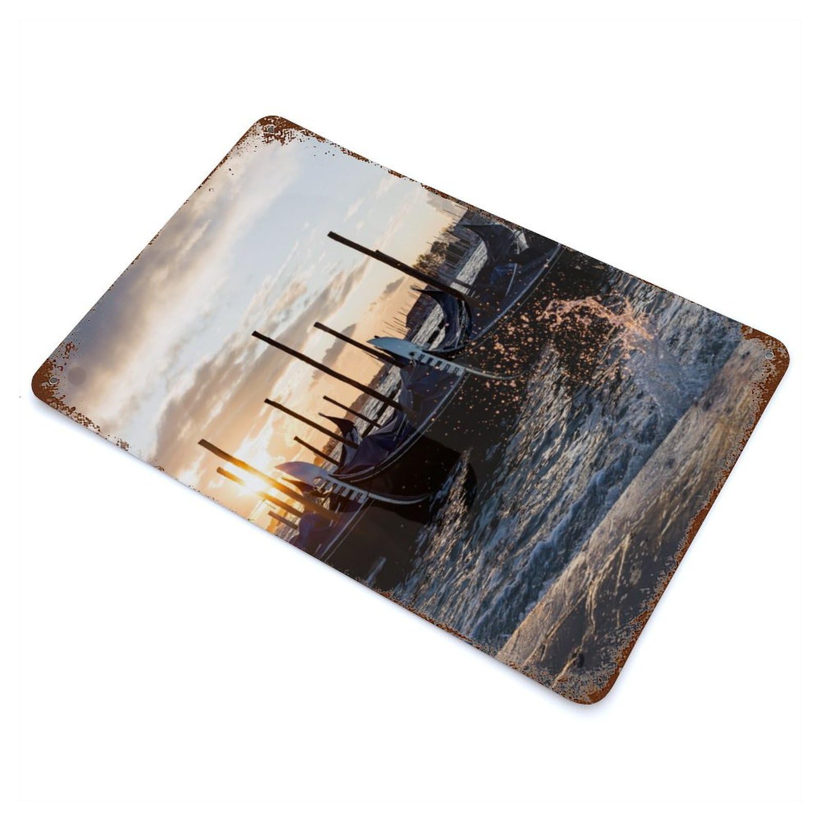 Decorative Tin Sign Gondolas Sunrise Venice 11.8"x7.9", Novelty Wall Decor for Shed, Workshop And Garage Wall Decor