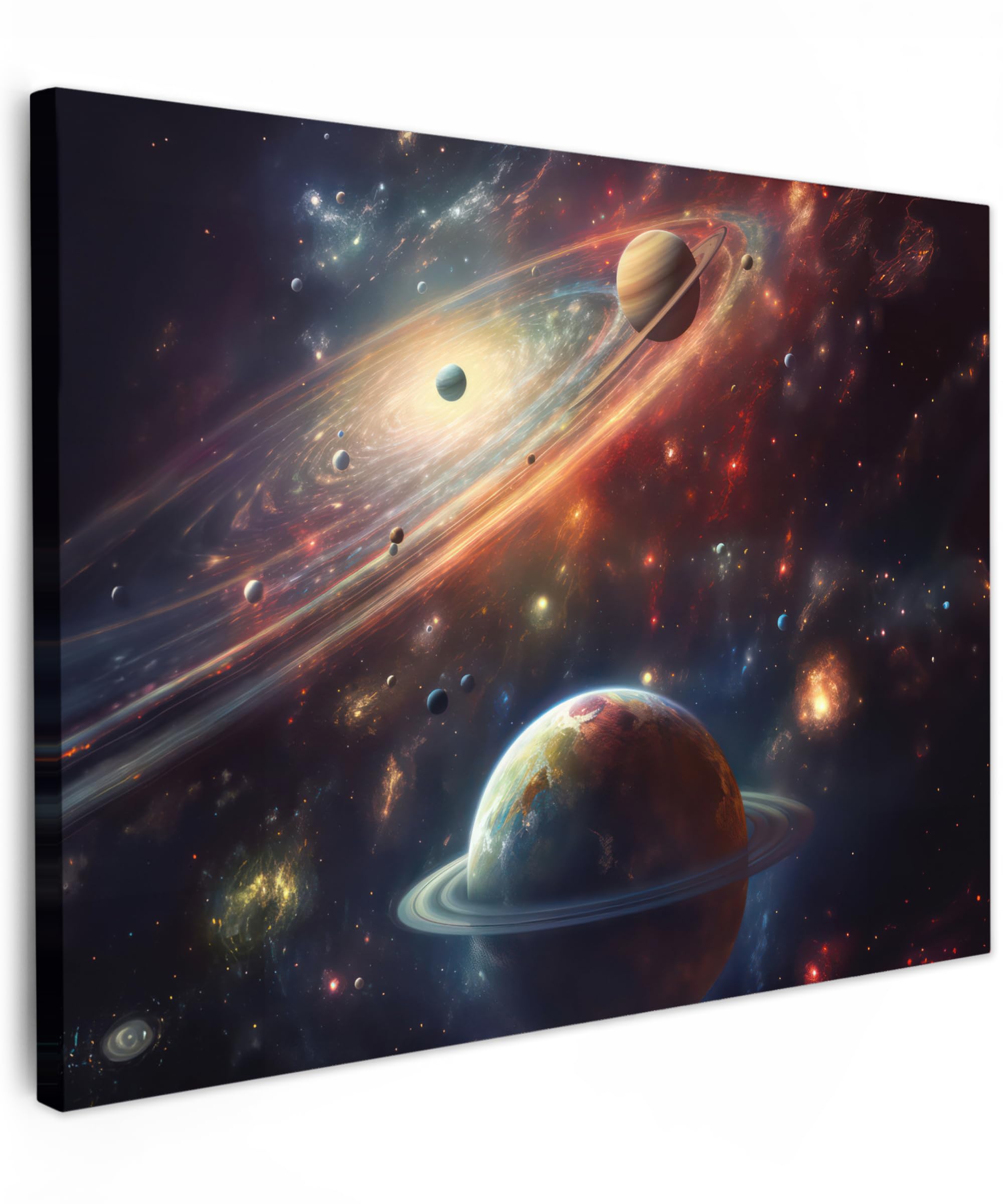 MuchoWow© Canvas Wall Art 16"x12" / 40x30 cm Home Decor Paintings for Living Room Decorations Gifts Hallway Space - Planets - Neon - Stars