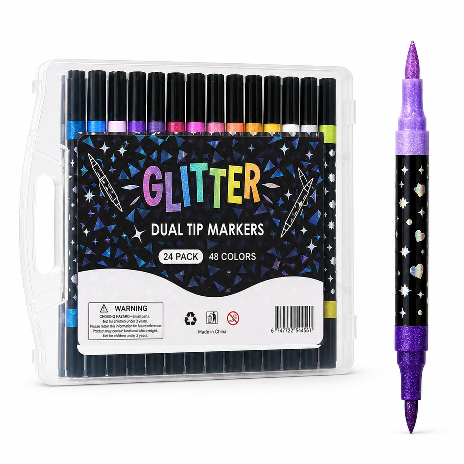 Toy Imagine Glitter Marker Pens Set 48 Colours Dual-Sided Brush & Fine Tip Metallic Glitter Sketch Pens NonToxic Markers for Kids Colouring, Mandala, Scrapbooking & DIY Crafts(48 Colors,24 Pens)-image-33