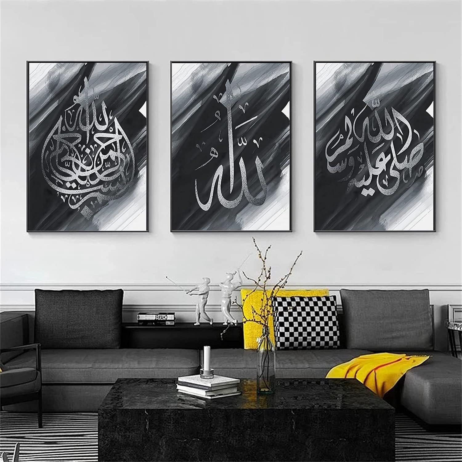 QPLGTU Islamic Art Canvas - Arabic Poster Set, Marble Style 3, 60x90cm (Living Room & Bedroom, Frameless)