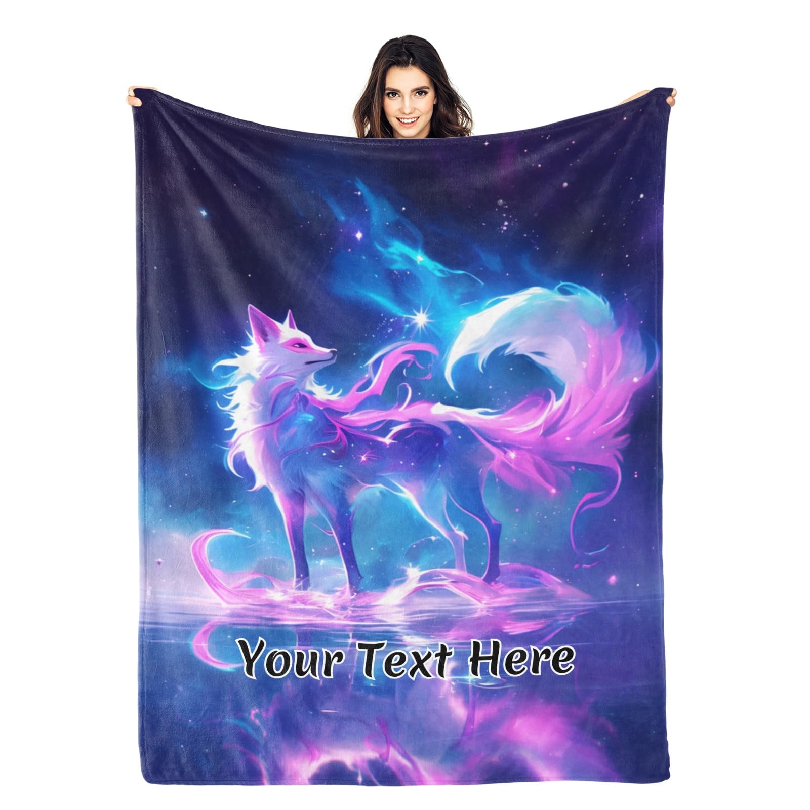 Manta de zorro con texto personalizado, manta con nombre personalizado para sofá cama, regalo suave y cálido para familia, mamá, papá, hija, hijo, inauguración de la casa