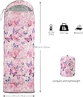 Vista 3 de Saco de dormir para niños y niñas, estampado de luna de cohete, ligero, cálido, portátil, para exteriores, interior, impermeable, resistente al