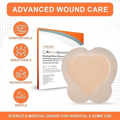 Miniatura 4 de MedVance Aderezo antibacteriano altamente absorbente de silicona plateada con bordes, sacro, sacro, 9 x 9 pulgadas (almohadilla de 6.6 x 6.4