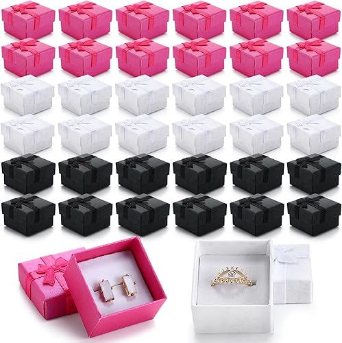 Miniatura 16 de Bucherry 72 cajas de anillos de 1.6 x 1.6 pulgadas, caja de joyería de cartón duro con lazo de cinta, pequeñas cajas de regalo para pequeñas