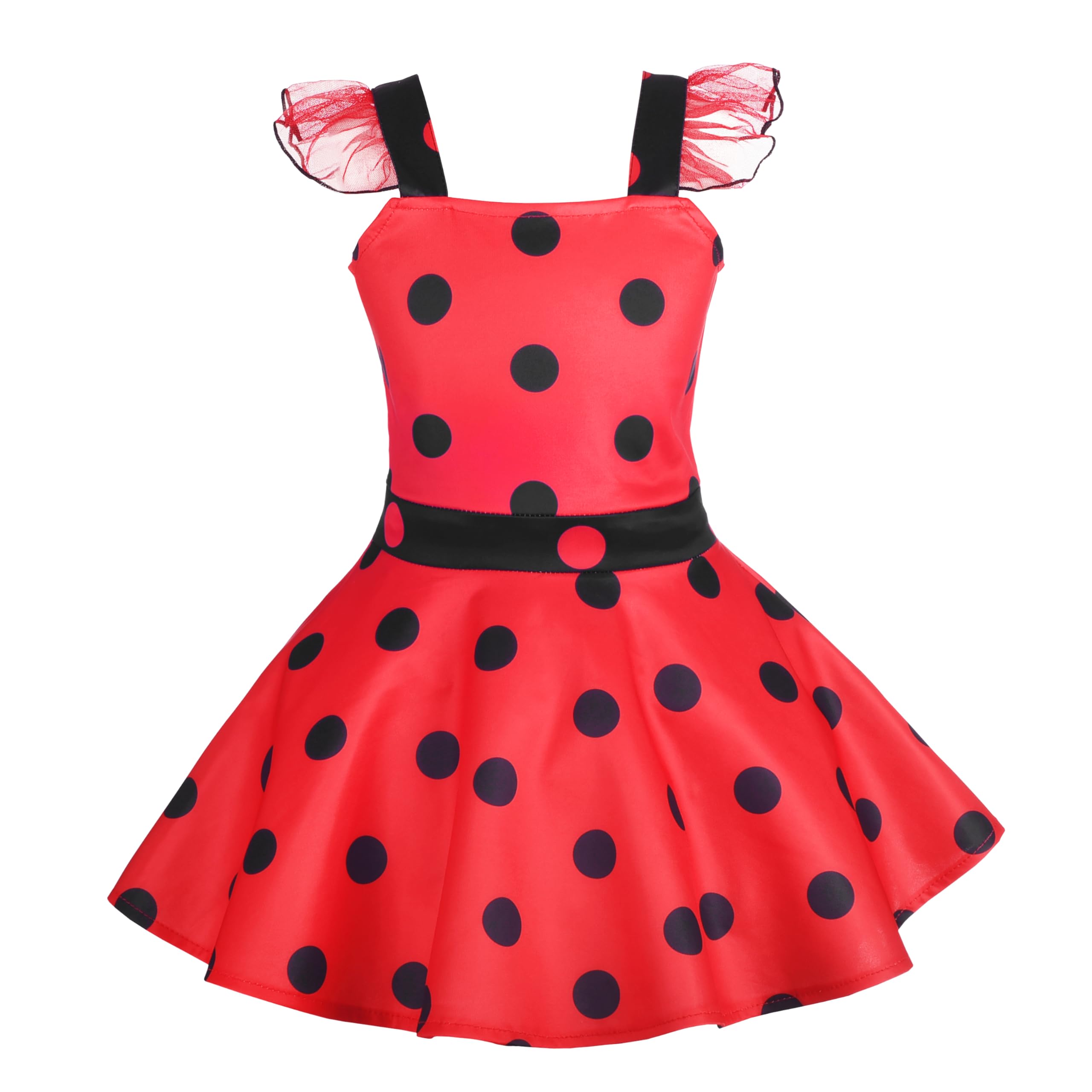 Girls Polka Dots Ladybug Dress Up Costume Birthday Halloween Christmas Fancy Party Outfit Size 3 to 12