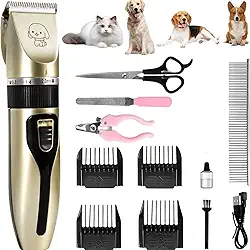 Kit Máquina de Tosa Profissional para Pets, Silenciosa, Recarregável, com Lâminas Precisas, Altura Ajustável, Bivolt 110V/220V