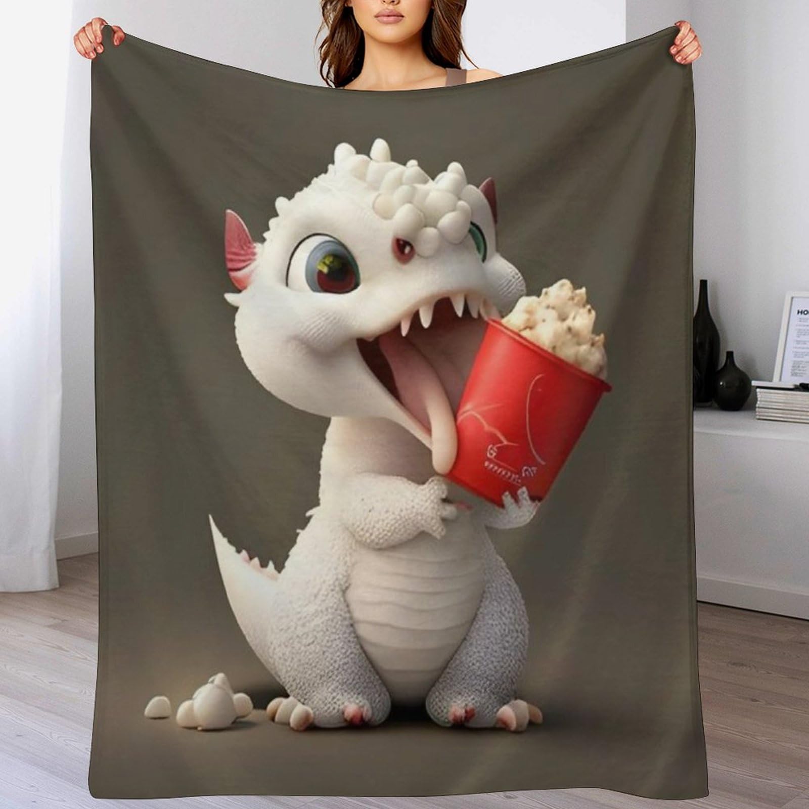 Couverture ptérosaure blanche en flannel douce pour lit enfant et adulte 140x180cm
