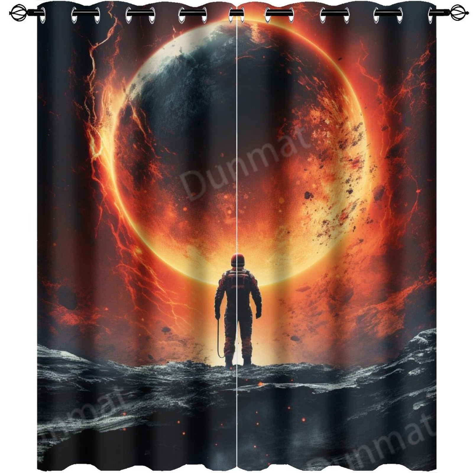 DEBAOKA Abstract Astronaut Blackout Curtains for Bedroom Colorful Space Rustic Mountain Thermal Insulated Grommet Window Drapes Room Darkening Curtains for Living Room 2 Panels