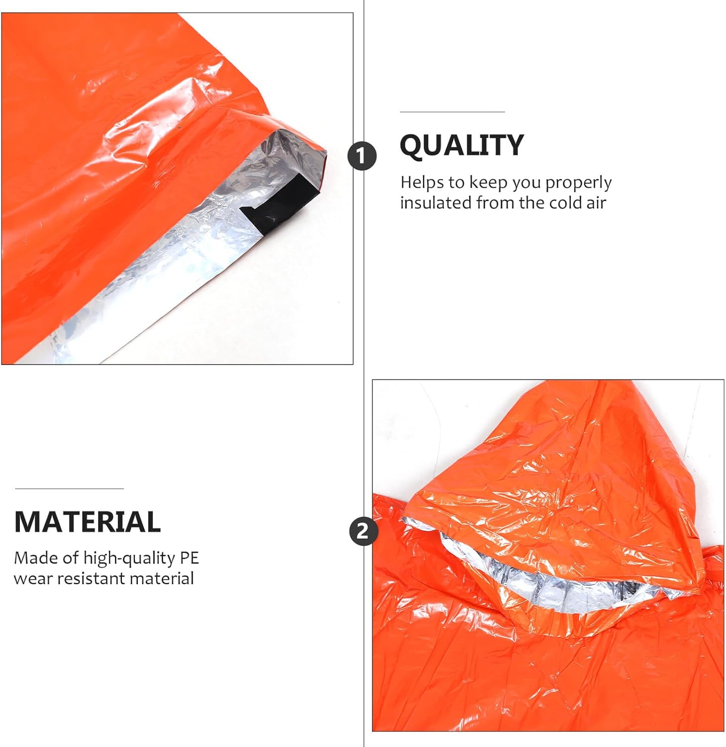 Mipcase Emergency Sleeping Sack Thermal Blanket Set with Orange Pe Insulated Survival Tent and Raincoat for Outdoor Camping and Travel