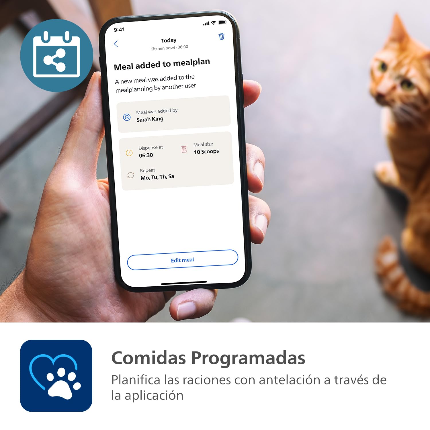 Philips Pet Series Comedero Inteligente, Detección de Movimiento, Programación de Comidas, Notificación de Reposición, Tecnología Antiatascos, Comida Fresca, Fácil de Limpiar, Aplicación (PAW5320/02)
