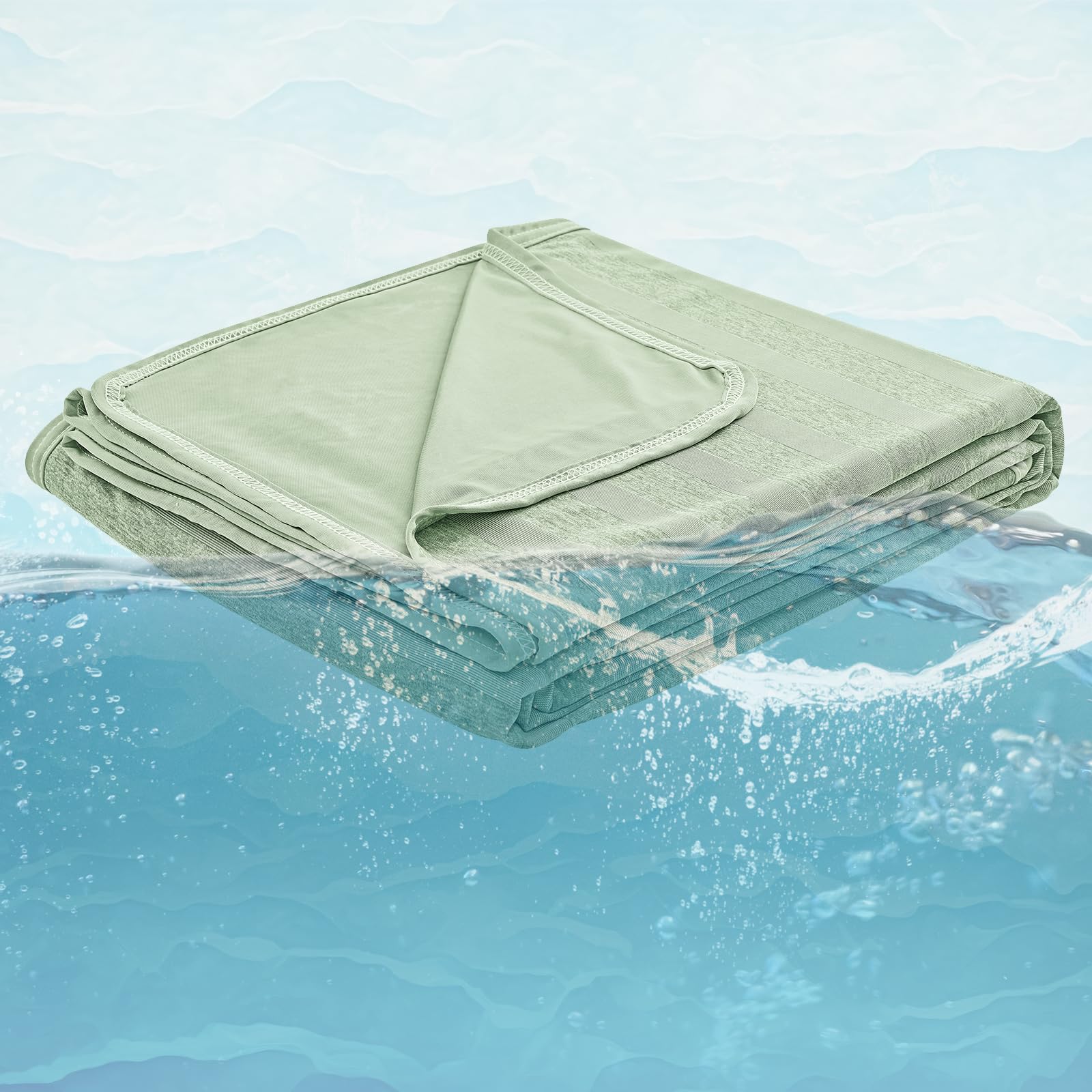 EMME Kühldecke Kühlende Decke, Arc-Chill Q-Max>0,5, 230 x230 cm, 2 in 1 Doppelseitige Dünne Sommerdecke, Leicht Atmungsaktiv Tagesdecken, Sofa Decken,Bettüberwurf Groß Kuscheldecke,Grün Gestreift