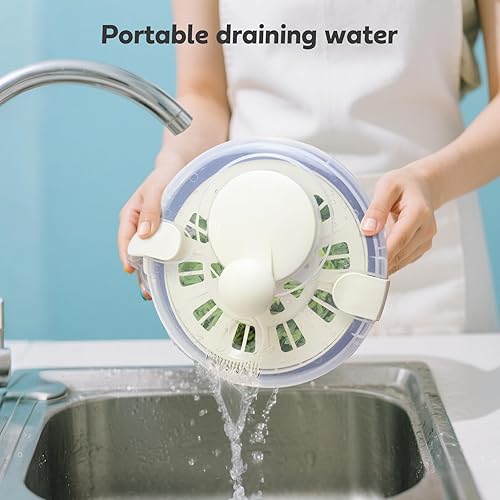Miniatura 7 de Escurridor de ensalada de acero inoxidable, secadora manual de lechuga con tapa, lavabo, marco de drenaje y base antideslizante, centrifugador de