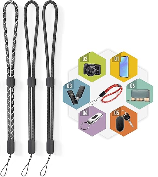 KICKZU 3Pcs Multipurpose Hand Wrist Strap - Adjustable Nylon Wristlet Straps Keychain String for Case Holder Compatible with Cellphone, Keys, Cameras, ID & USB Flash Drives - Multicolor