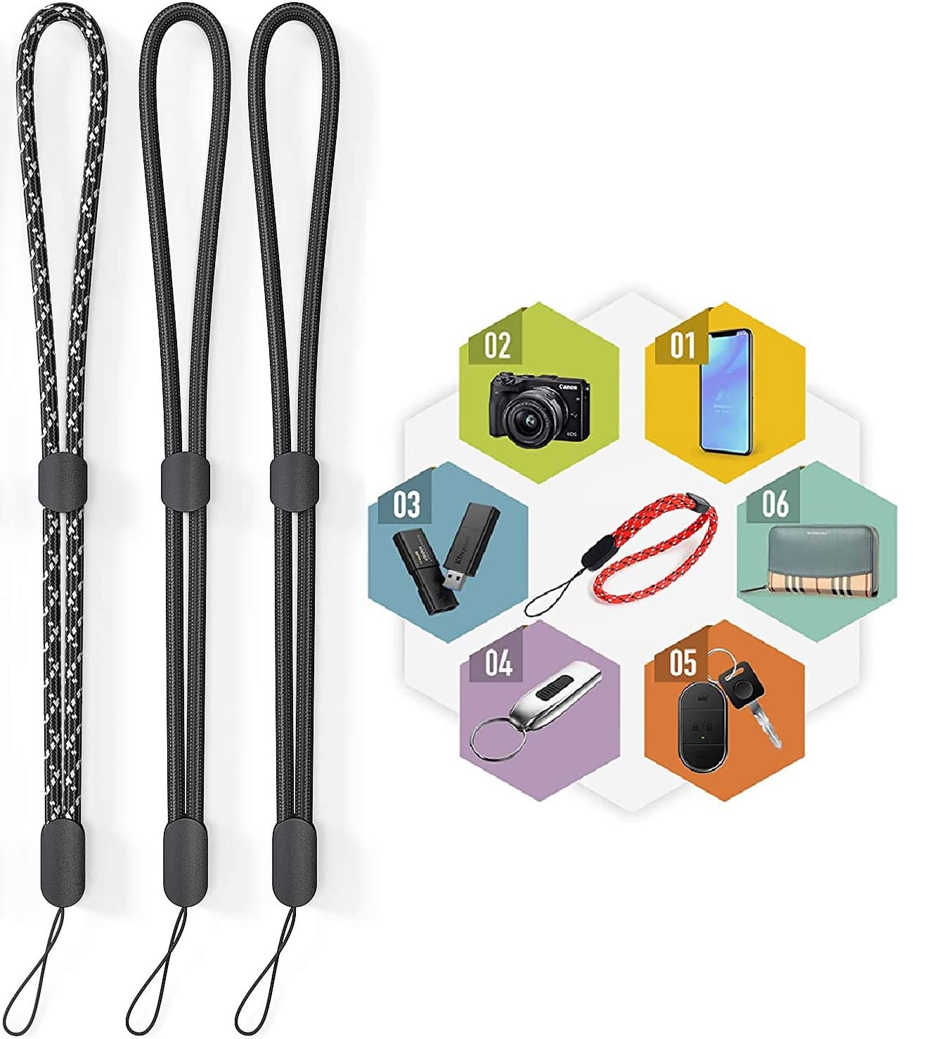 KICKZU 3Pcs Multipurpose Hand Wrist Strap - Adjustable Nylon Wristlet Straps Keychain String for Case Holder Compatible with Cellphone, Keys, Cameras, ID & USB Flash Drives - Multicolor (B0BZL36STD) Amazon Price History, Amazon Price Tracker