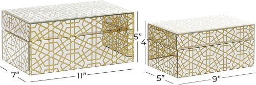 Miniatura 3 de CosmoLiving by Cosmopolitan Caja decorativa geométrica de madera con tapa con bisagras, cajas de recuerdo, juego de 2 cajas de almacenamiento de 11