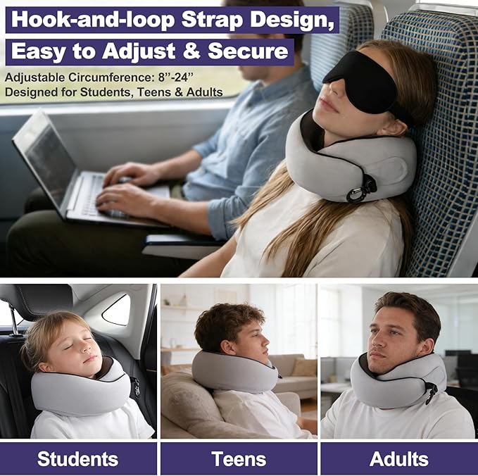 Almohada de Viaje para Cuello, Espuma Viscoelástica, Portátil miniatura 4