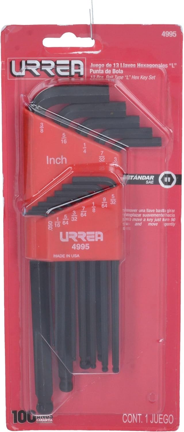 Urrea 4995 Ball Type Hex Key Set, 1/20-Inch to 3/8-Inch