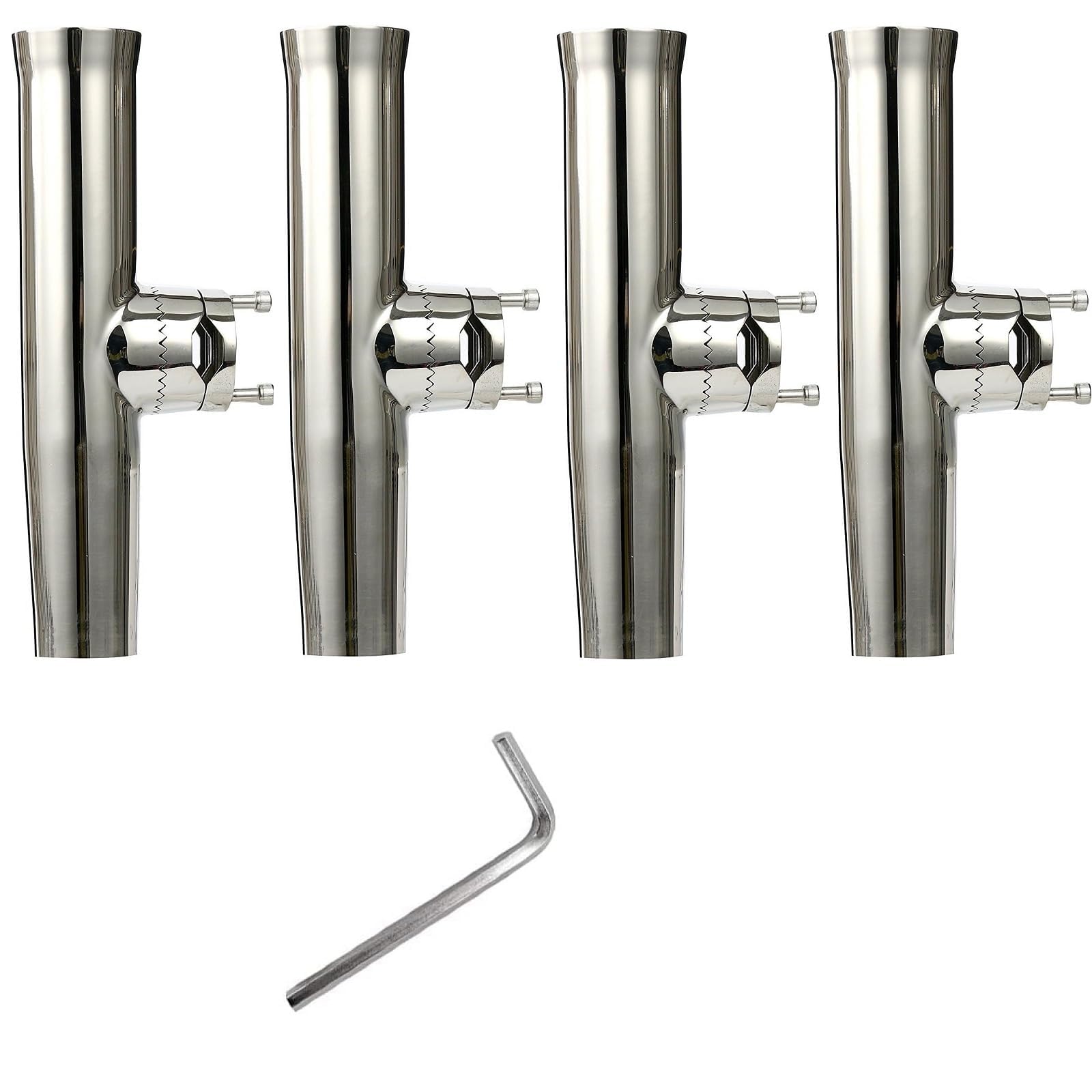 Amarine Made 4-Pack Fishing Rod Holder, Stainless Tournament Style Clamp on Rod Holder, Rail Mount Fishing Pole Holder for Rails 7/8" to 1"