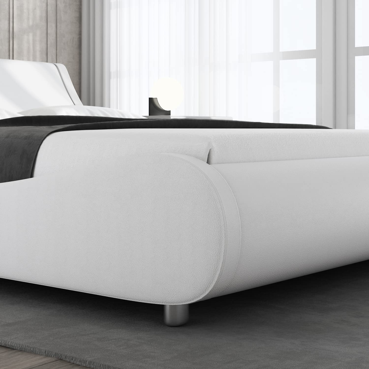 Allewie Modern Low Profile Wave Like Full Size Platform Bed Frame with