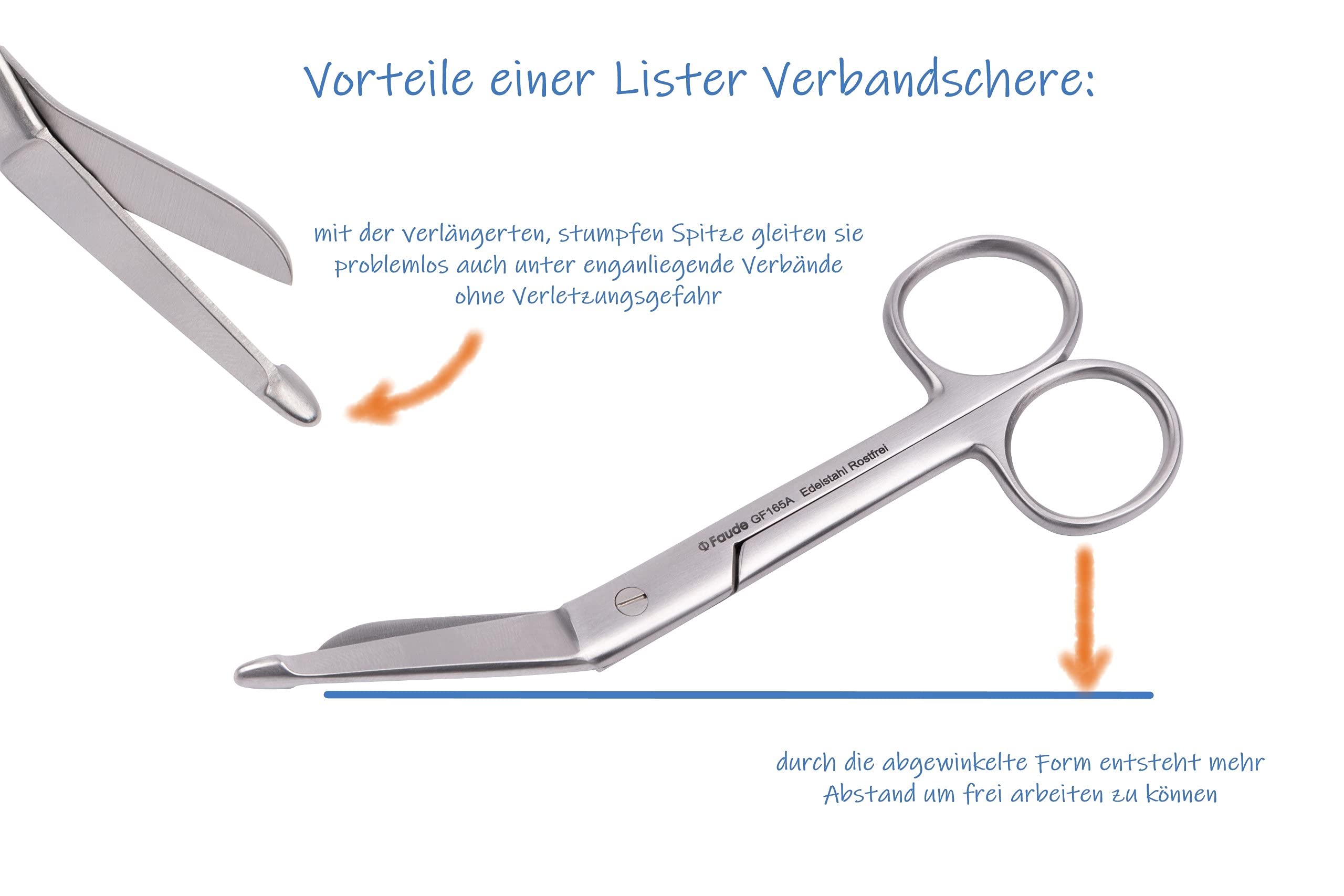Hochwertige Faude Verbandschere nach Lister - für Verband, Pflaster und Kleider, rostfreier Edelstahl (mittel 14,5cm)