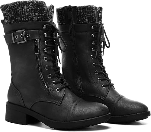 Miniatura 3 de DREAM PAIRS Botas militares de invierno con cordones a media pantorrilla para mujer