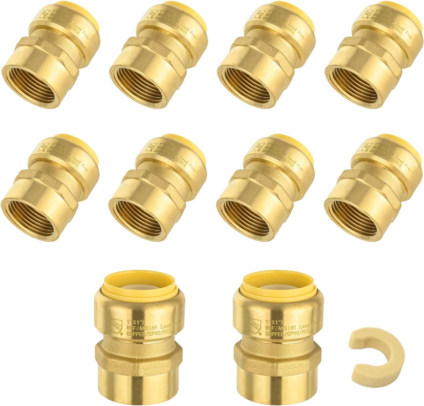 (Pack of 2) Seelink 3/4 Inch FNPT x 1/2 Inch Push Fit, Brass Female Adapter fitting, Push to Connect Pex, Copper, CPVC Pipe/Tubing, With Disconnect Clip(PF038-2Pack)