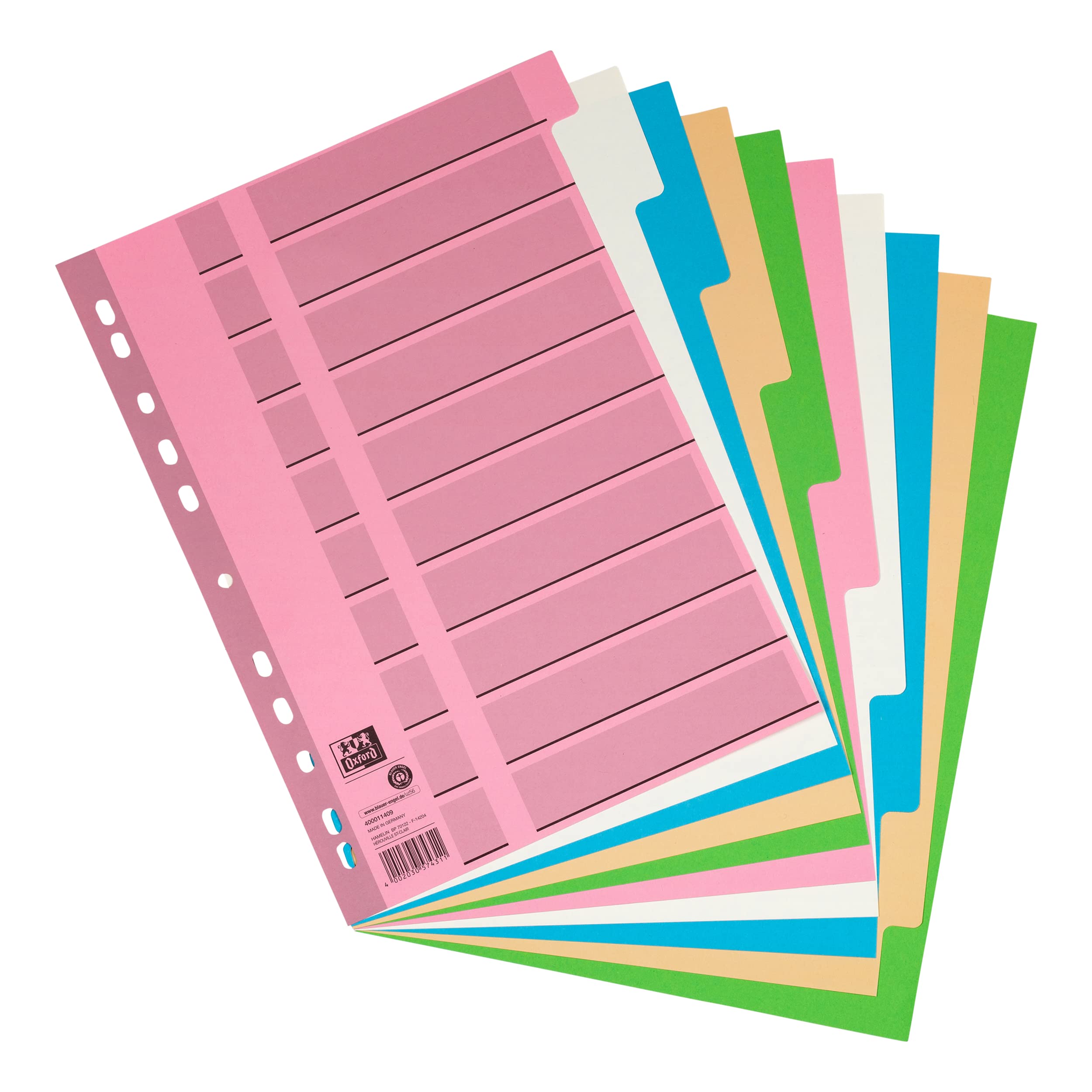 Oxford Tauenpapier-Register A4, blanko, 10 Taben, Karton, 3 Farben, 25 Stück