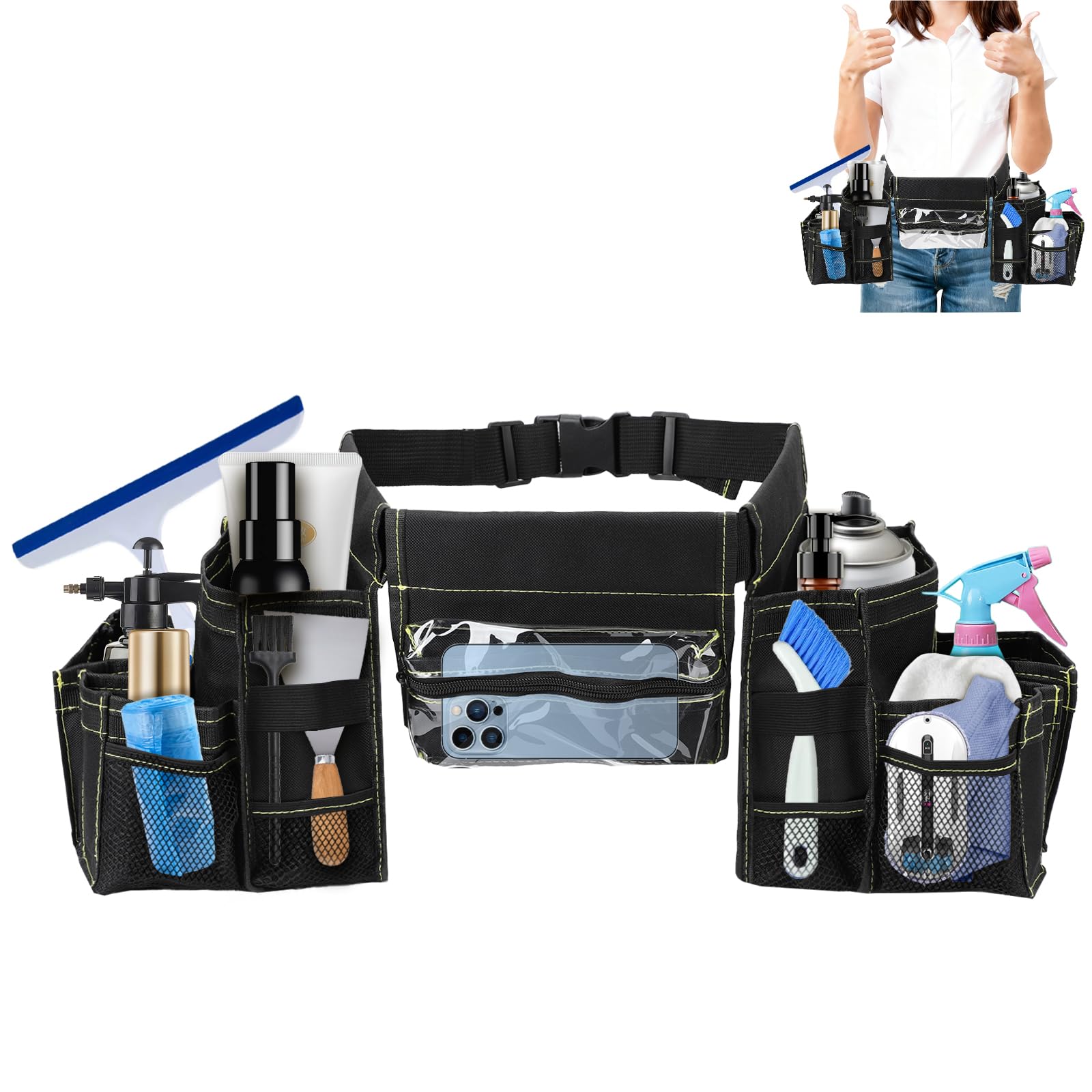 Les-Theresa Cleaning Tool Belt with Pockets, Cleaner Tools Supplies Belt Adjustable Waist Belt Housekeeping, Gardening Belt Waterproof Work Tool Belt Pouch for Home, Garden, Rv, Cleaning